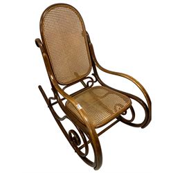 20th century bentwood rocking chair, with cane work back and seat