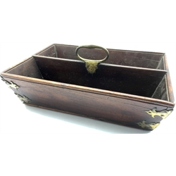 George III mahogany two division cutlery tray with brass handle and mounts 38cm x 26cm