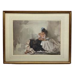 After Sir William Russell Flint (Scottish 1880-1969): 'Iberian Flounces' Seated Model Reading and Striped Skirt, pair limited edition prints blindstamped and numbered in pencil and another print max 36cm x 50cm (3)