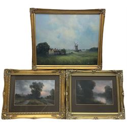 Alfred Saunders (British 1908-1986): 'Early Morning Weybread Pits' and 'Norfolk Landscape', pair pastels and oil on board signed, titled verso max 40cm x 50cm (3)