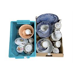 Adams blue and white fruit bowls, jug and plate, Limoges tea set, planter and other ceramics in two boxes