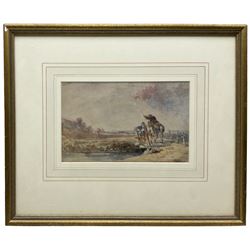 David Cox (British 1783-1859): 'Horseman at a Gate with a Distant View of Harlech Castle', watercolour indistinctly signed, labelled verso c.1850, 15cm x 23cm 