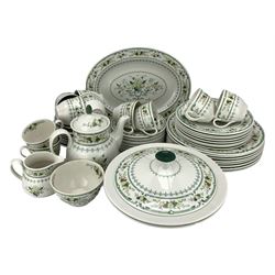 Royal Doulton Provencal dinner and tea service comprising eight dinner plates, eight dessert plates, twelve cups, nine saucers, twelve tea plates, teapot, milk jug, sugar bowl, two vegetable dishes, sauce boat and stand and a meat plate (55)