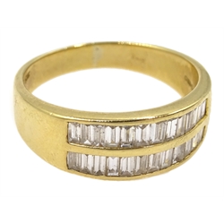  18ct gold channel set, baguette diamond double row ring, hallmarked  