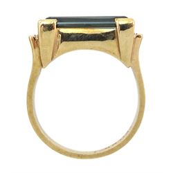 9ct gold single stone emerald cut tourmaline ring, stamped 