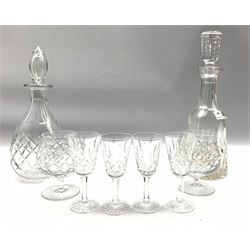 Waterford Lismore decanter and four sherry glasses, together with a cut glass decanter and two brandy glasses (8)