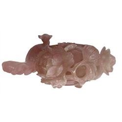 Late 19th/ 20th century Chinese rose quartz vase and cover carved with bird and flowers H19cm