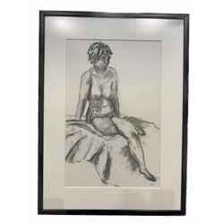 Nina Packer (British 20th century): Seated Female Nude, charcoal signed 58cm x 37cm