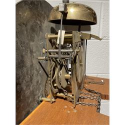 Skelton of Malton - 18th century 30-hour countwheel striking movement and dial, with a 13 inch diameter formerly silvered brass dial, Roman numerals, minute track and Arabic five minutes, with matching steel hands and calendar dial,  chain driven movement with a recoil anchor escapement. No pendulum weight or seat board.

