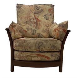 Ercol - mid-20th century elm and beech 'Renaissance' armchair, loose cushions upholstered in patterned fabric
