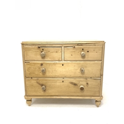 Victorian pine chest fitted with two short and two long drawers, turned supports 