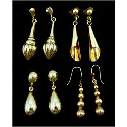 Four pairs of 9ct gold pendant earrings