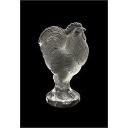 Lalique frosted glass model of a Cockerel, engraved Lalique France to base, H7cm