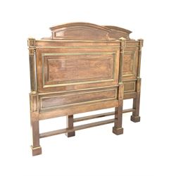 20th century French Empire design mahogany single bed, with applied brass mounts and fluted pilasters W103cm