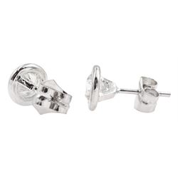 Pair of 18ct white gold bezel set diamond stud earrings, stamped 750, total diamond weight approx 1.60 carat