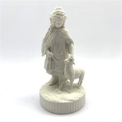  Parian ware figure of a young girl and a lamb, H30cm  