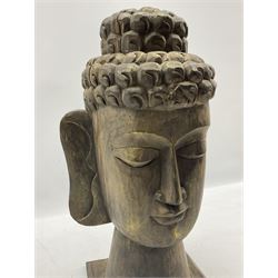 Carved wooden Buddha head H44cm