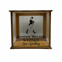 20th century oak chemical balance cabinet bearing 'Johnnie Walker Whisky' inscription, H43cm 