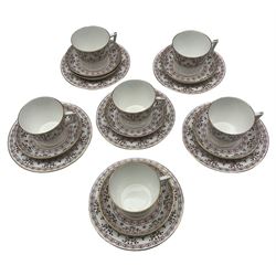 Royal Crown Derby Brittany pattern tea wares comprising six teacups, seven saucers and six tea plates 