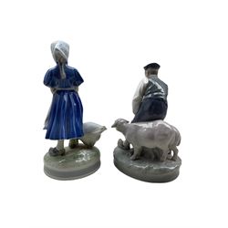 Royal Copenhagen porcelain figure 'Goose Girl' no. 527 and 'Farmer with Sheep' no. 627 both designed by Christian Thomsen (2)