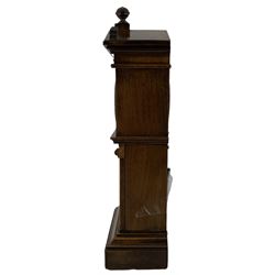 Early 20th century miniature longcase clock, dial bearing Roman Numerals, the case with arched pediment, and carved panel to the trunk, H30.5cm 