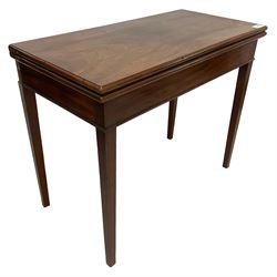 George III mahogany tea table, rectangular fold-over top with moulded edge, over single gate-leg action base, raised on square tapering supports
Provenance: From the Estate of the late Dowager Lady St Oswald