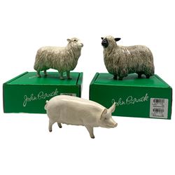 Beswick Cotswold sheep 4122, boxed, Wensleydale sheep 4123, boxed and a  white sow 1452a (3)
