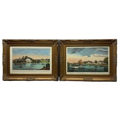 After Augustin Heckel (German 1690-1770): 'A Perspective View of Twickenham' and House Fronting River Thames at Twickenham, pair engravings with hand colouring 23cm x 40cm (2)