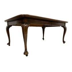19th century walnut telescopic extending dining table, shaped and moulded top on cabriole supports, with additional leaf