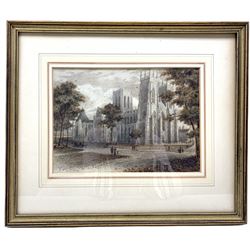 English School (19th century): 'York Minster from the North West', watercolour over pencil heightened with silver paint signed with initials WWB dated 1890, 19cm x 27cm