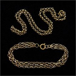 8ct rose gold cable link necklace and a 9ct gold three strand bracelet, both tested
