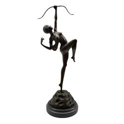 Bronze figure of a lady with bow, after 'Pierre Le Faguays', with foundry mark, H50cm overall