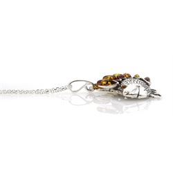 Silver Baltic amber hedgehog pendant necklace, stamped 925