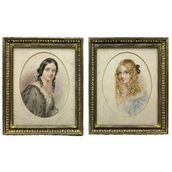 English School (mid 19th century): Quarter Length Portrait of 'Camilla' and Victorian Girl - Possibly Sisters, pair oval watercolours inscribed and dated indistinctly 20cm x 15cm (2)