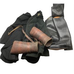 Pair of Hawkins stye 358 black leather riding boots, size 10, pair of Aigle riding boots, size 42, pair of horse leg guards and two wool horse habits 