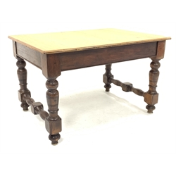 Victorian and later table, rectangular moulded teak top on walnut base, 122cm x 88cm, H75cm