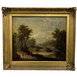 English School (early 19th century): Highland River Landscape, oil on canvas indistinctly signed, housed in ornate gilt frame 50cm x 60cm