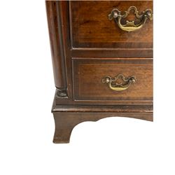 George III design mahogany straight-front chest, fitted with two short and three long cockbeaded drawers, each with crossbanding and brass handles, flanked by column uprights, on bracket feet 
