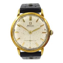 Omega 18ct gold gentleman's automatic wristwatch, serial No. 10230475, case No. 10537221, stamped 750 with Swiss Helvetia mark, on black leather strap