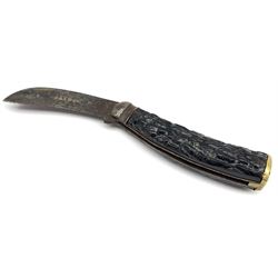 Saynor pruning knife by R Veitch & Sons with stag horn handle L17cm overall