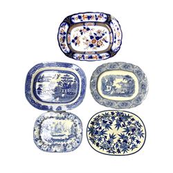 19th century meat plate decorated in the 'Hindoo Village' pattern from the Oriental Scenery series, L35.5cm, together with other 19th century and later meat plates