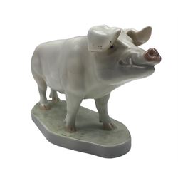 Royal Copenhagen standing boar pig on base, no. 4548, modelled by Helen Schou 