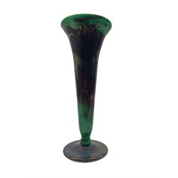 Contemporary French glass vase by Jean-Pierre Mateus, of trumpet form with iridescent finish, signed and dated 1997, H35.5cm 