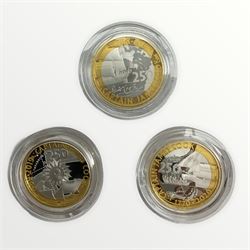 The Royal Mint United Kingdom '250th Anniversary of Captain James Cook's Voyage of Discovery' three silver proof two pound coins, dated 2018, 2019 and 2020, with original boxes and certificates, currently housed in a Royal Mint three coin case