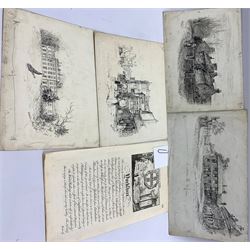 H. James (British 19/20th Century): 'Picturesque Yorkshire' set 4 drawings signed and titled together with 5 pages from a 19th century travel book of Yorkshire max 19cm x 32cm (5)