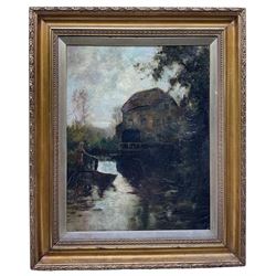 English School (19th century): Dutch Girl by the Mill, oil on canvas unsigned 45cm x 35cm
