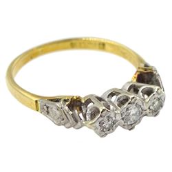 18ct gold three stone diamond ring, hallmarked