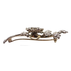  Gold and silver old cut diamond trembleuse spray flower brooch, retailed by Collingwood of Conduit St, London, in original fitted velvet lined case  