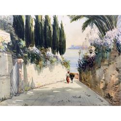 Gianni (Italian 20th century): Mountainside Villa and Road Down to Coast, two watercolours signed max 48cm x 33cm (2)