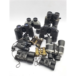 Eight pairs of modern binoculars by Bressler and others and two pairs of opera glasses